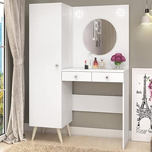 Penteadeira Camarim Espelho Led 1 Porta 2 Gavetas 105cm Duda Fellicci Branco