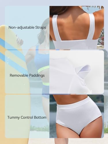 Ensemble de bikini côtelé pour femme avec bas taille haute et haut bandeau push-up doux