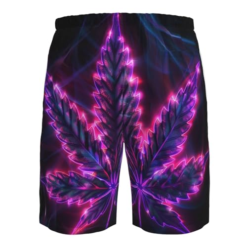 Marijuana Leaf Cannabis Neon Trippy Psychedelic Purple Men's Quick Dry Swim Shorts, Mesh Lined Beach Trunks with Pockets3