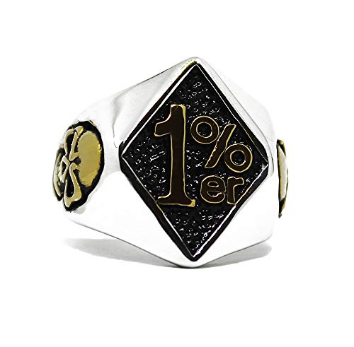 Action Box Jewelry Gold and Black 1% er Biker Ring with Skull, One Per Center Motorcycle Club Ring with Skull (13)