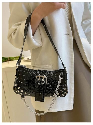 Women's Textured Shoulder Handbags Chain Zipper Buckle Underarm Hobo Bags Purse4