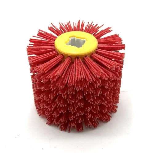 Signi Abrasive Nylon Drawing Wheel Drum Burnishing Brush for Wood polishing 1 Pack (60 Grrit, Red Color Nylon)