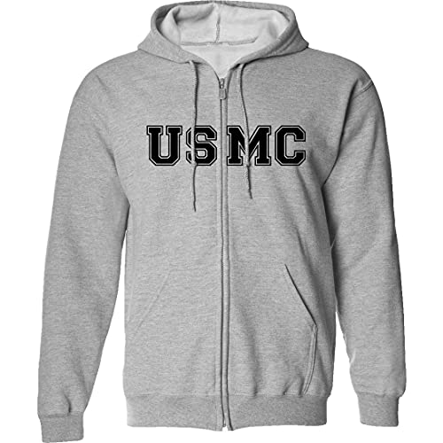 USMC Full-Zip Hooded Sweatshirt in Gray - Large