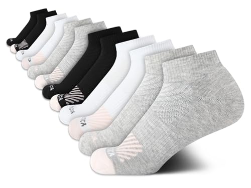 Image of Nautica Womens Quarter Socks Moisture Wicking Cushioned Socks, 12 Pack | Stretch Performance Dri-Motion Fabric, Cushioned with Arch Support, Breathable Mesh Panels, Quarter Cut, Shoe Size 4-10