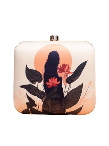 Image of Artklim Printed Box Clutch for Girls - Cross Body Purse with Detachable Golden Chain Strap