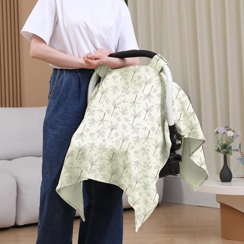 Image of 100% Muslin Cotton Car Seat Cover Baby, Carseat Canopy Cover, Universal Fit Stroller Covers for Boys and Girls (Coconut Grove)