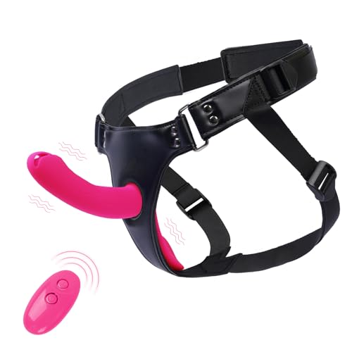 10 Vibrating Modes Strap-On Dildo with Adjustable Strapon Harness Pegging Strap On Harness & Lesbian Sex Toys G Spot Clitoral Vibrator with Remote Control Pink
