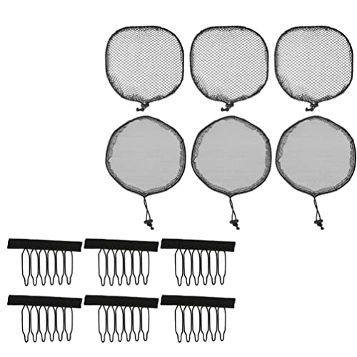 minkissy Fishnet Wig Caps Hair Net for Wig Mesh Net Wig Caps with Clips Set Black Weaving Net Caps Elastic Drawstring Ponytail Hair Net Wig Making Tools Breathable Wig Caps