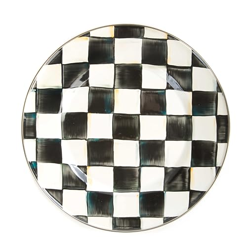MACKENZIE CHILDS Enamel Dinner Plate Decorative Dinnerware Plate 10 Inches Black and White Courtly Check