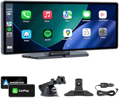 10" Wireless CarPlay Screen Android Auto Car Stereo FHD Touch Screen AirPlay Portable Navigation Music Video Player Bluetooth WiFi, Voice Control, Mirror Link