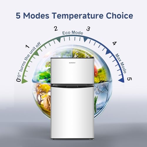 BANGSON Mini Fridge with Freezer, 3.2 Cu.Ft Small Refrigerator, 5 Settings Temperature Adjustable, Low Noise Refrigerator, 2 Door Small Fridge for Apartment, Home, Office and Dorm, Silver