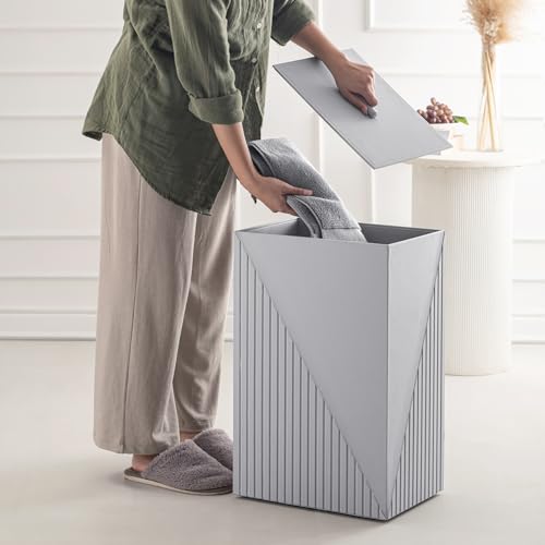 SPREAD SPAIN Elegant Fluted Laundry Hamper For Home – Grey | Modern & Multipurpose Clothes Storage Laundry Basket For Bedroom | Freestanding Toy Basket | Clothes Bin With Lid SPREAD SPAIN Elegant Fluted Laundry Hamper For Home – Grey | Modern & Multipurpose Clothes Storage Laundry Basket For Bedroom | Freestanding Toy Basket | Clothes Bin With Lid