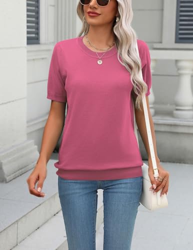 Image of Zeagoo Womens Summer Short Sleeve Tops Crew Neck Lightweight Pullover Sweaters Loose Dressy Casual Blouse Basic Clothes
