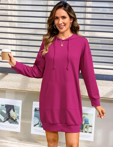 Image of Quenteen Women Hoodies Dress Hooded Sweatshirts Dress Casual Long Sleeve Tunic Dress Oversized Sweatshirts with Pocket