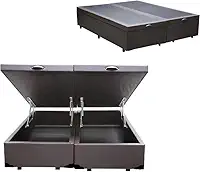Imperium Cama Box Baú Queen Bipartido, 198x158x45 cm, Marrom, com Pistão a Gás e Suporte para Colchão