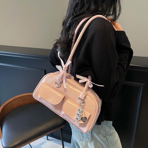 Kawaii Women's Bow Coquette Purse PU Leather Retro Boston Handbag pastel goth handbag2