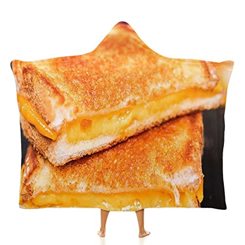 Xkawpc Grilled Cheese Sandwich Wearable Hooded Blanket Soft Warm Throw Blanket Robe Cloak Wrap For Bed Sofa Bedding 60"X80" #TOP9