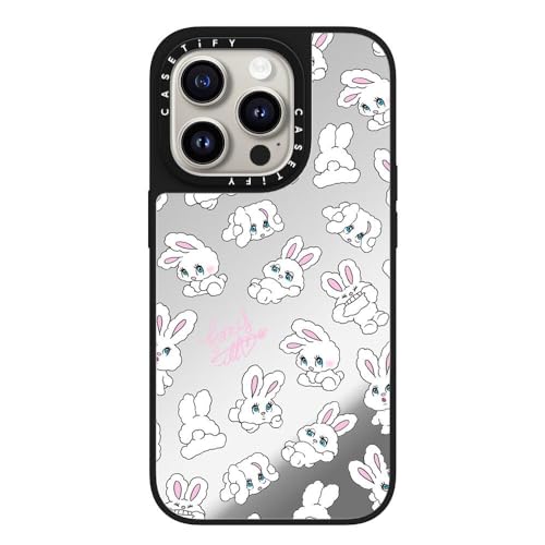 CASETiFY Magsafe �Ή��~���[ iPhone 15 Pro �P�[�X [���ː� / 1.5m����̗����������N���A / Magsafe �ɑΉ�] - Bunnies - �V���o�[ (�u���b�N�o���p�[)