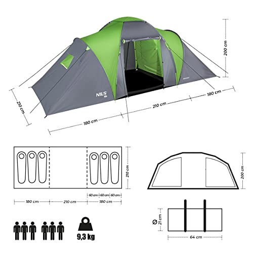 Carpa Dome para 6 Personas Camping Impermeable Verde miniatura 6