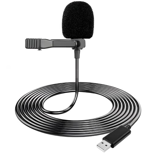 Toaluea Microphone Lavalier USB, Micro Cravate avec 2M Cable et Pince, Lapel Mikrofon Professionnel pour PC Mac Laptop, Mini Mic pour Gaming Podcast...