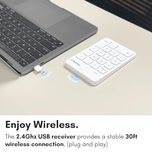 Macally USB C Wireless Number Pad | Numeric Keypad for Mac MacBook iMac | Wireless 10 Key for Laptop PC Computer Notebook Surface Chrome (2.4G USB) Perfect for Data Entry Numpad Number Keyboard