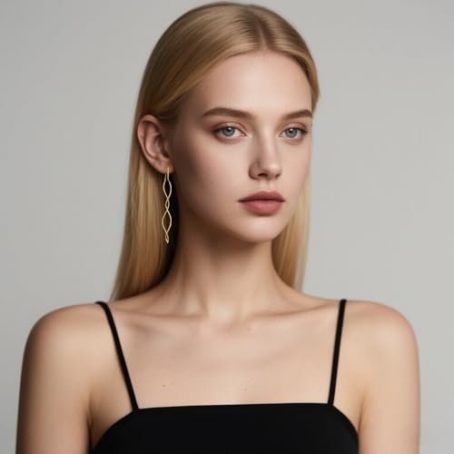 Reffeer Solid 925 Sterling Silver Double Linear Curved Tassel Earrings Threader Drop Dangle Earrings for Women Teens3