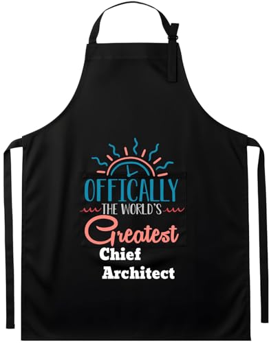 Officially the World's Greatest Chief Architect Apron, Unisex, Black, One Size Fits All, Cotton Blend, Adjustable Neck Strap, 2 Pockets