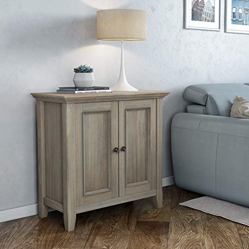 Simplihome Amherst Solid Wood 32 Inch Wide Transitional Low Storage Cabinet In Distressed Grey For The Living Room, Entryway And Family Room #TOP1