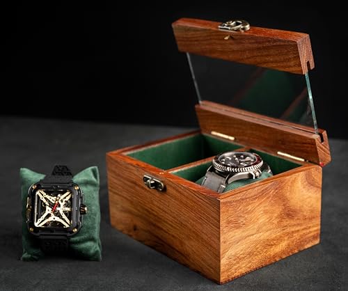 Royal Craft Expertise Mens watch box, Watch display case, Indian Rosewood watch box case organizer for men, Velvet lining glass lid, Solid Gift for Him, Made for Special Occasions