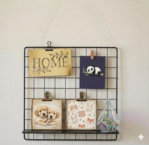 Image of Metal Wire Grid Photo Display Frame for Wall, 30 x 30 cm Iron Mesh Memo Board | Wall Hanging Picture Organizer | Photo, Postcard, Note & Artwork Display Grid for Bedroom, Office & Home Decor (Black)