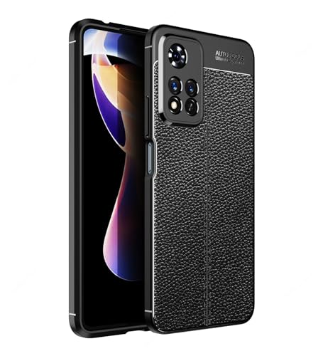 Golden Sand Cover Vegan Leather Texture Series Shockproof Armor TPU Case Back Cover for Xiaomi 11i, Xiaomi 11i HyperCharge 5G Mobile Phone, Black- Best and cheap mobile covers in India