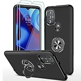 AKINIK Compatible for Motorola Moto G Pure XT2163DL / G Power 2022, Nano Explosion-Proof Film [2 Pack], Heavy Duty Shockproof Slim with 360° Magnetic Ring Holder Kickstand Phone Case (Black)