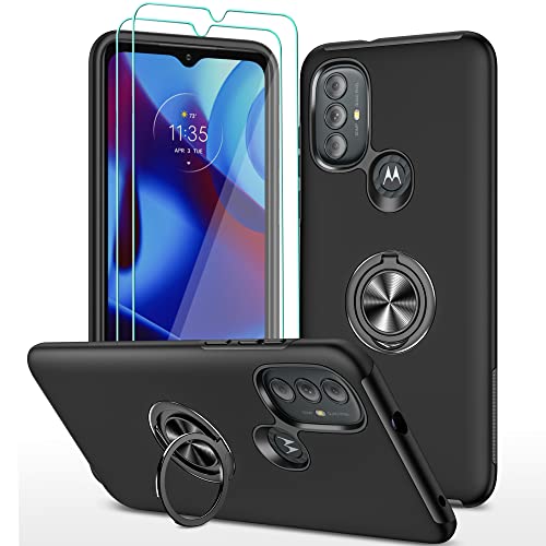 for Moto G Pure Case, Moto G Power 2022 Case with 2 Pcs Tempered Glass Screen Protector, HONG-AMY Military Grade Invisible Kickstand Phone Case for Moto G Pure-Black
