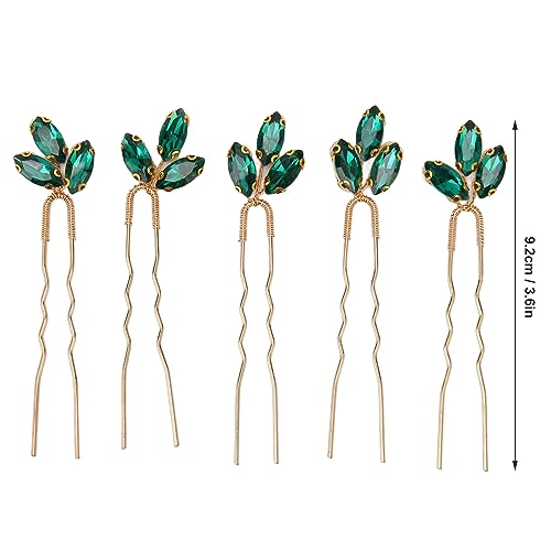 QANYEGN Green Crystal U Shape Hair Clips, Green Rhinestone Bridal Hair Pin - Image 3
