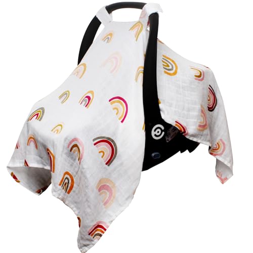 Image of Muslin Baby Car Seat Cover, Boryokun Breathable Infant Car Seat Cover Lightweight Carseat Canopy Covers for Babies, Universal Fit Stroller Cover for Summer Spring/Hot Days/Warm Weather