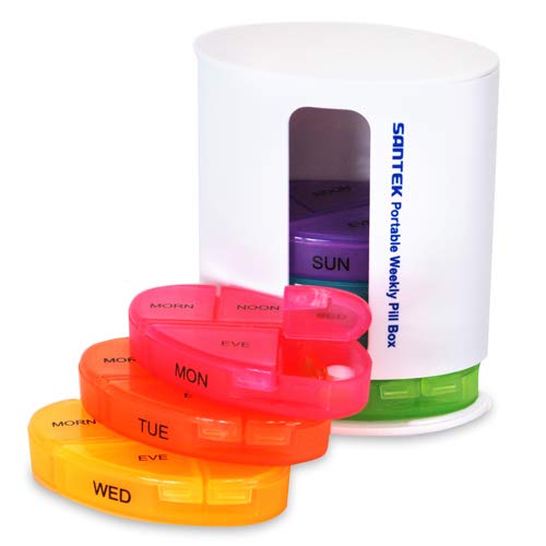 7-Day Pill Organizer, 4 Times a Day – Colorful, Durable, Stackable Design with Labeled Individual Day Compartments, Travel-Friendly