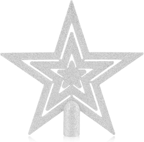 VEYLIN Weihnachtsbaumspitze 20cm Stern aus Kunststoff - Silberne Christbaum...