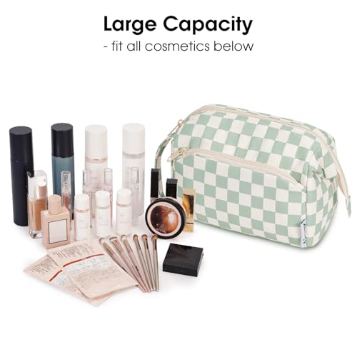 Image of Narwey Travel Makeup Bag Toiletry Bag, Wide Open Cosmetic Bag for Women