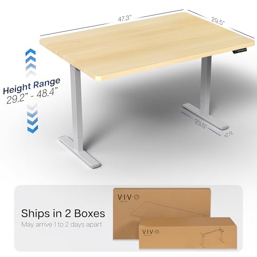 Image of VIVO Electric 48 x 30 in Standing Desk, Memory Height Adjustment, 1B Series, Holds 220 lbs, One-Piece Light Wood Top, Gray Frame, DESK-KIT-1G5C
