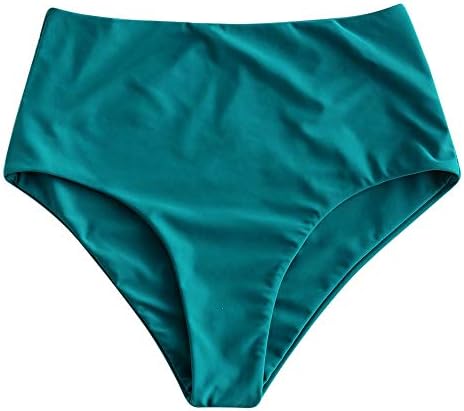ZAFUL Women High Waisted Bikini Bottoms High Cut Tummy Control Bathing Suit Bottoms Swimsuit Bottom (1-Dark Turquoise, M)
