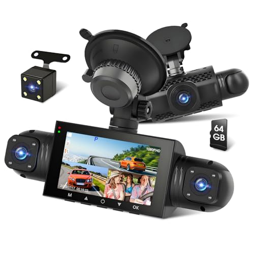 Motorsi 4 Channel 3" Mirror Dash Cam Front and Rear Inside Left Right 1080P Dash Camera with G-Sensor Motion Detection 8 IR Lamps Night Vision Loop Recording Parking Assistance Exposure Compensation