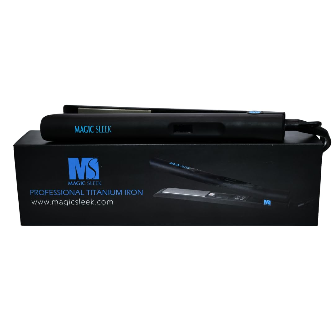 Magic Sleek Professional Titanium Flat Iron 1” | Hair Straightener | 460° Styling Temperature | All Hair Types | Digital Display | Multi Styling Tool | Smooth Floating Plates | Fast Heat-Up | Black