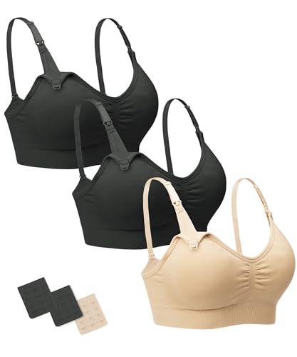 Image of Stelle Nursing Bras Maternity Bralette Seamless for Breastfeeding | Removable pads, Soft stretch fabric, One-hand clips, Pregnancy, Postpartum, Everyday comfort