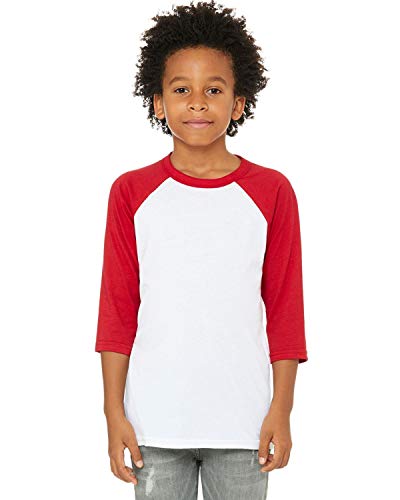 Bella + Canvas Youth Jersey 3 4 Sleeve Baseball Tee C3200Y White Red