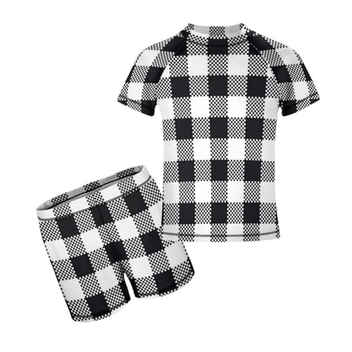 Plaid Black and WhiteChildren's Swimsuits Boys Two Piece Suit7-9Y（120cm）