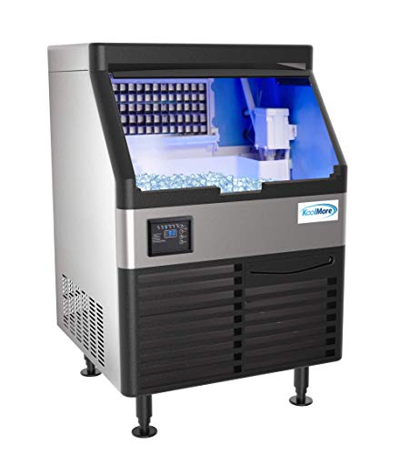 Image of KoolMore CIM-280 Undercounter Ice Maker Machine, 280 lb. Full Cube Production, Air Cooled and Free Standing, Black and Silver Stainless-Steel Frame, Restaurant, Bar, Cafe or Hotel