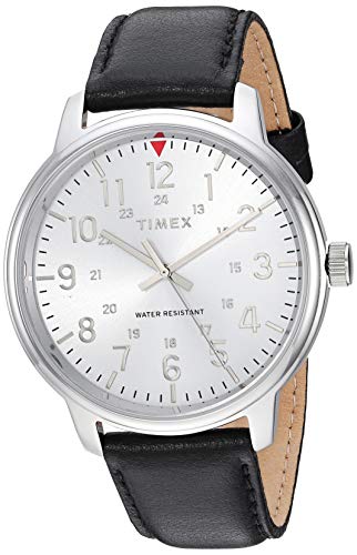 Timex Men's TW2R85300 Classic 43mm Black/Silver-Tone Leather Strap Watch