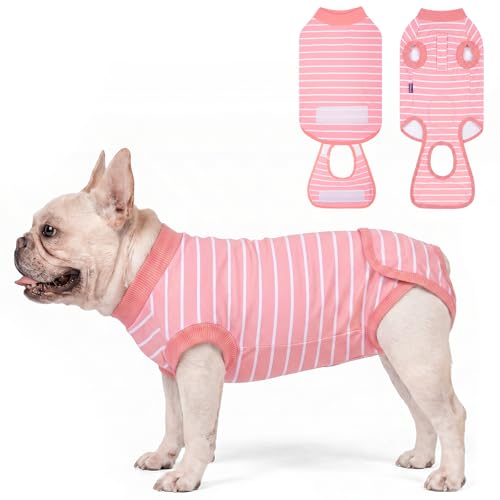 Image of cyeollo Dog Surgery Recovery Suit, Surgical Suit for Female Male Dogs, Soft Dog Onesie, Spay Neuter Body Suits, E-Collar & Cone Alternative, Anti-Licking Wound, Puppy Clothes for Small Dogs, Stripes M