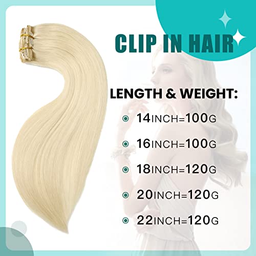 Foto von SURNEL Blond Clip in Extensions Echthaar Remy Platinblond Echthaar Clip in Extensions Blond Clip in Haarverlangerung Echthaar 55cm 22 Zoll 120g 6pcs(#60-22Zoll)