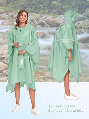 Image of SaphiRose Extra Thick Hooded Rain Poncho Double Layer Waterproof Raincoat Jacket for Men Women Adults